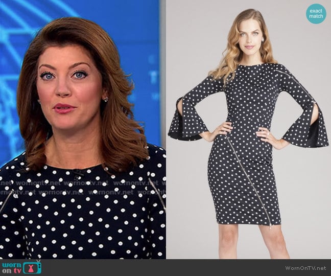 Polka Dot Zipper Dress by Teri Jon worn by Norah O'Donnell on CBS Mornings