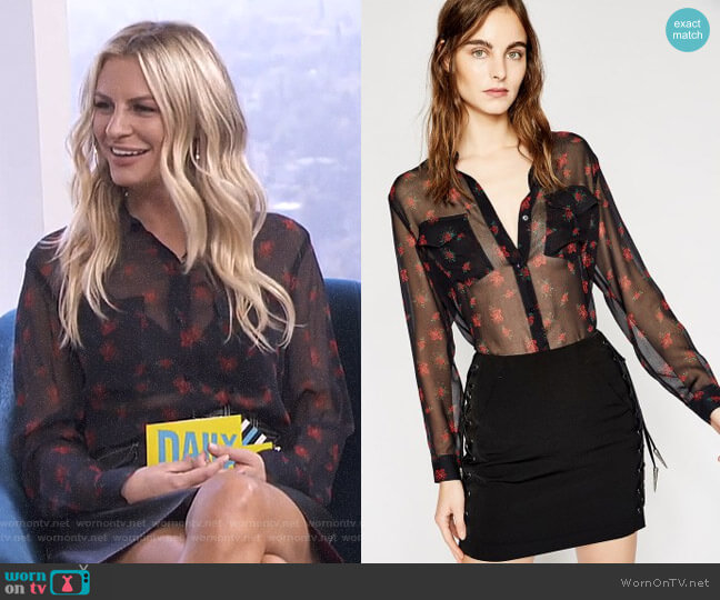 Dark Romance Shirt by The Kooples worn by Morgan Stewart on E! News