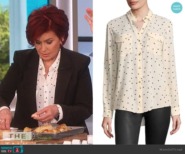 Matte Crepe Heart Print Shirt by The Kooples worn by Sharon Osbourne on The Talk