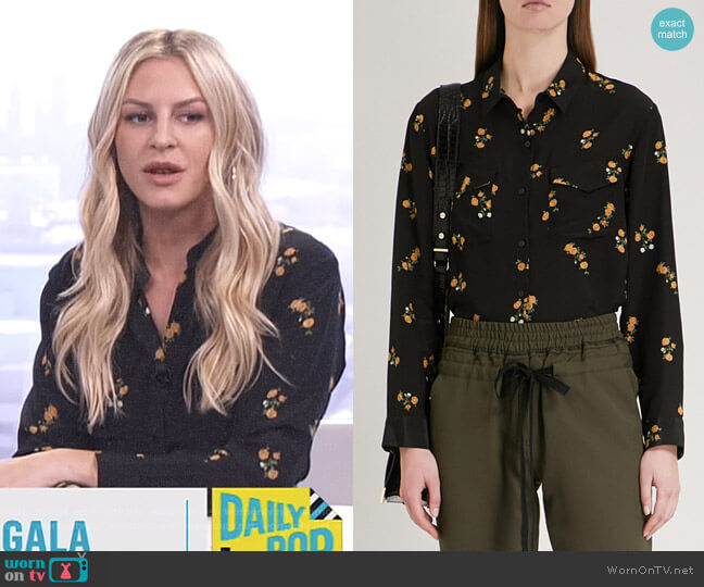 Popcorn flower-Print Silk Shirt by The Kooples worn by Morgan Stewart on E! News