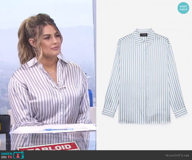 Striped Satin Silk Shirt by The Kooples worn by Carissa Loethen Culiner on E! News