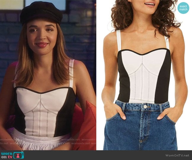 Corset Colorblock Bodysuit by Topshop worn by Cassandra (Georgie Flores) on Famous in Love