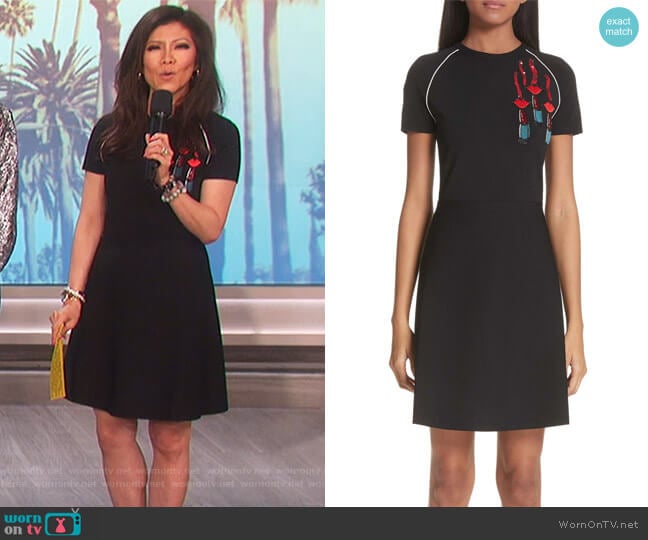 Lipstick Embellished A-Line Dress by Valentino worn by Julie Chen on The Talk