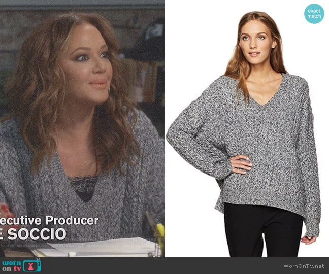 Cable V-Neck Sweater by Vince worn by Vanessa Cellucci (Leah Remini) on Kevin Can Wait