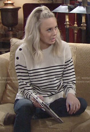 Abby's striped sweater with shoulder buttons on The Young and the Restless