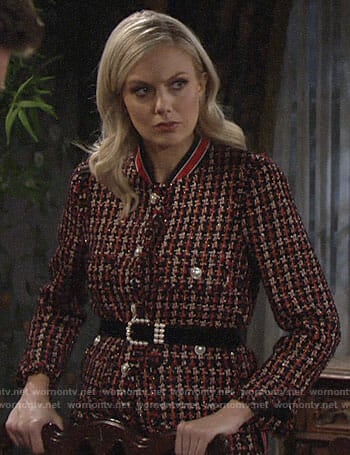 Abby’s tweed jacket with striped collar on The Young and the Restless