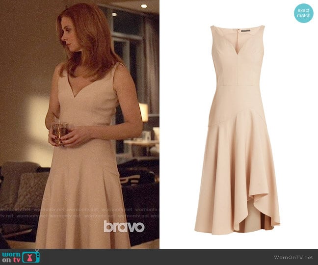 Alexander McQueen Sweetheart-neck wool and silk-blend cady dress worn by Donna Paulsen (Sarah Rafferty) on Suits