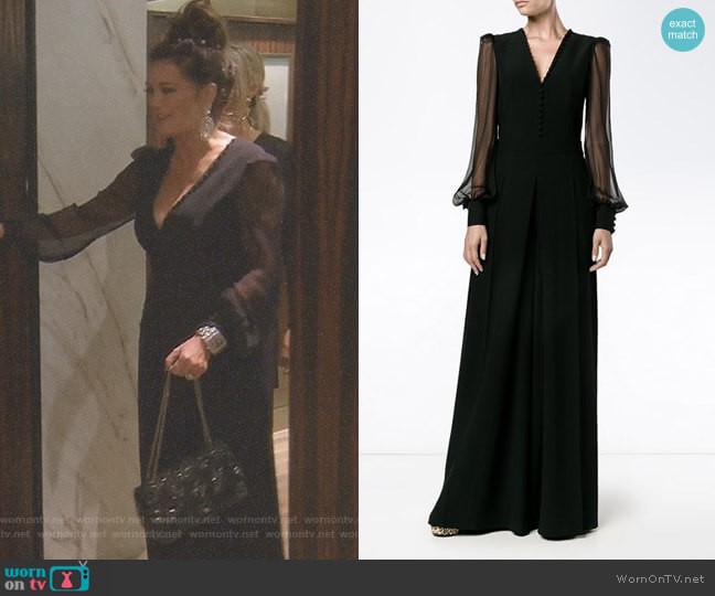 V-Neck Evening Jumpsuit by Alexander McQueen worn by Lisa Vanderpump on The Real Housewives of Beverly Hills