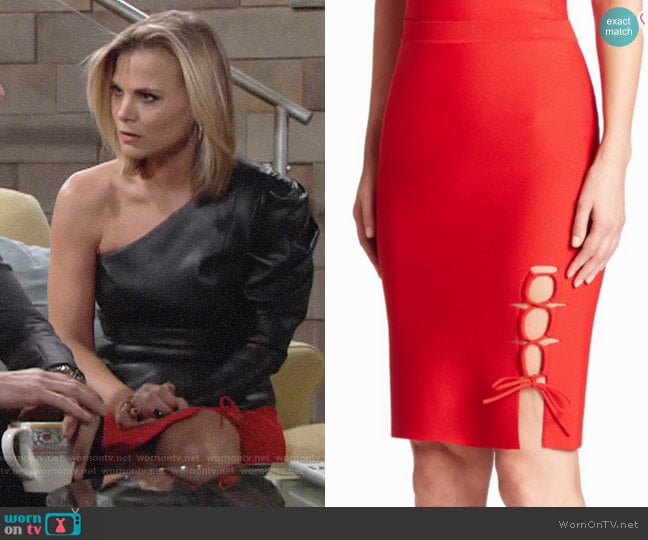 Alexander Wang Lace-Up Slit Pencil Skirt worn by Phyllis Newman (Gina Tognoni) on The Young and the Restless