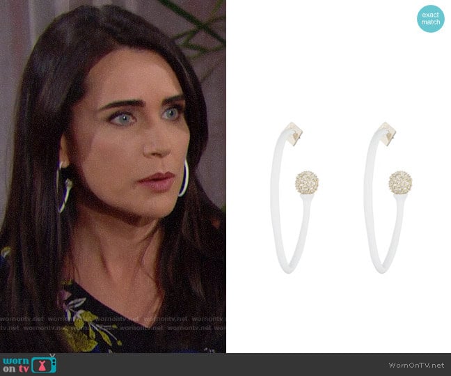 Alexis Bittar Matte White with Crystal Accent Organic Hoop Earring worn by Quinn Fuller (Rena Sofer) on The Bold and the Beautiful