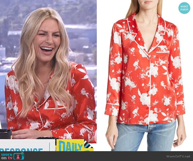 'Keir' Floral Silk Pajama Shirt by Alice + Olivia worn by Morgan Stewart on E! News