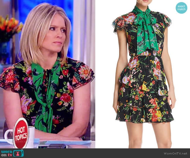 Lessie Tiered Floral Tie-Neck Dress by Alice + Olivia worn by Sara Haines on The View