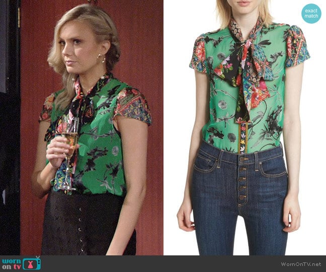 Alice + Olivia Jeannie Blouse worn by Abby Newman (Melissa Ordway) on The Young and the Restless