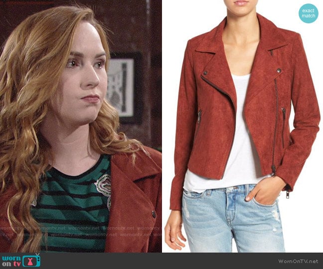 ASTR Faux Suede Moto Jacket in Rusted Tan worn by Mariah Copeland (Camryn Grimes) on The Young and the Restless