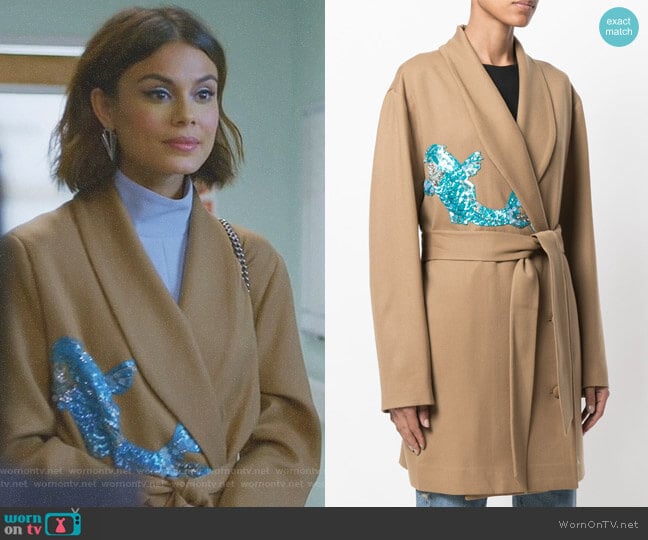 Belted Wrap Coat with Sequin Appliqué by Attico worn by Cristal Flores (Nathalie Kelley) on Dynasty