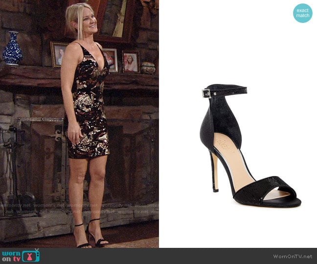 Jewel Badgley Mischka Lorena Ankle Strap Sandals worn by Sharon Newman (Sharon Case) on The Young and the Restless