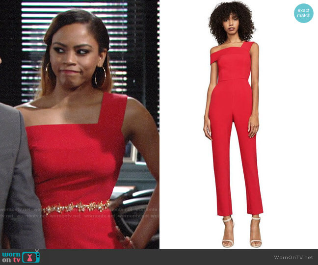 WornOnTV Simone s red one shoulder jumpsuit on The Young and the