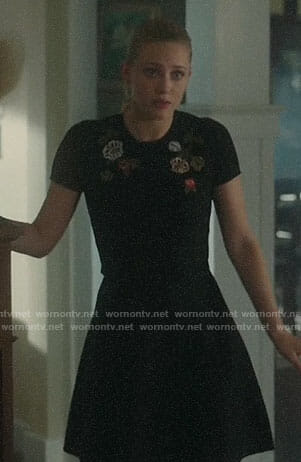 Betty’s black dress with floral embroidery on Riverdale