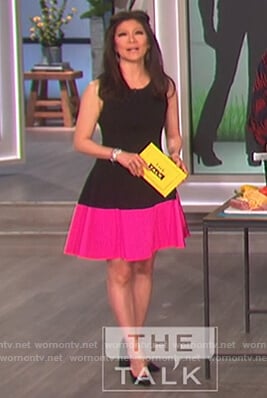 Julie's black and pink fit and flare dress on The Talk