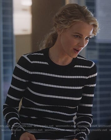 Lizzie’s black ribbed striped sweater on Instinct