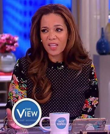 Sunny’s black floral and dot print dress on The View