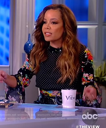 Sunny’s black floral and dot print dress on The View