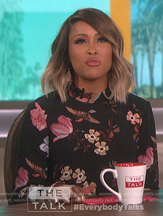 Eve’s black floral printed dress on The Talk