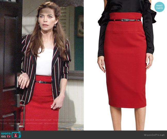 Black Halo High Waisted Pencil Skirt worn by Victoria Newman (Amelia Heinle) on The Young and the Restless