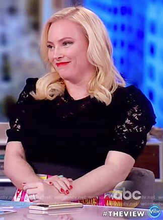 Megyn’s black lace top and pink printed skirt on The View