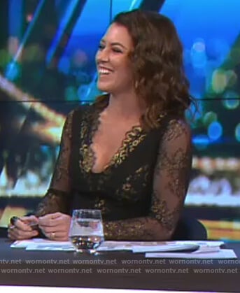 Gorgi's black and gold lace dress on The Project