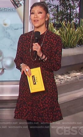 Julie’s black lip print dress on The Talk