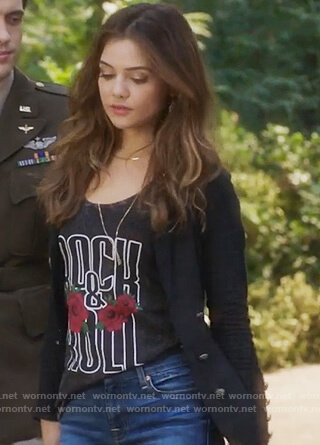 Harper's rock and roll print tank and blazer on Famous in Love