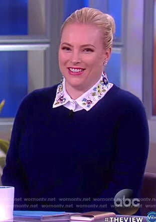 Meghan’s blue layered embellished collar sweater on The View