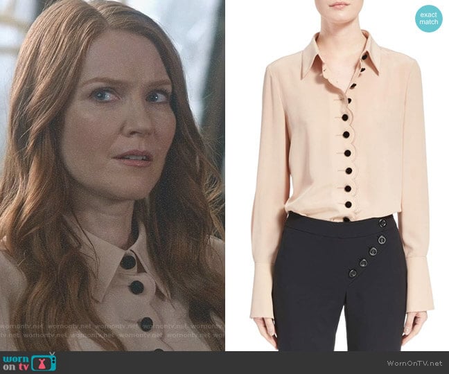 Scalloped Silk Blouse by Chloe worn by Abby Whelan (Darby Stanchfield) on Scandal