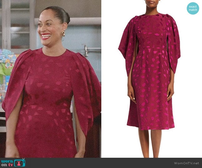 Co Cocoon-Sleeve Mosaic Jacquard Midi Dress worn by Rainbow Johnson (Tracee Ellis Ross) on Black-ish