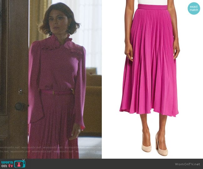 Reverse-Pleated Midi Skirt by Co worn by Cristal Flores (Nathalie Kelley) on Dynasty