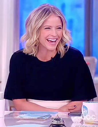 Sara’s black and white colorblock dress on The View