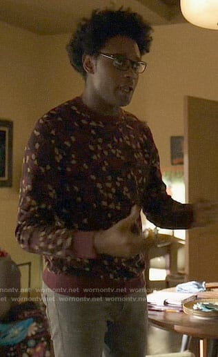 Curtis's burgundy printed sweater on Arrow