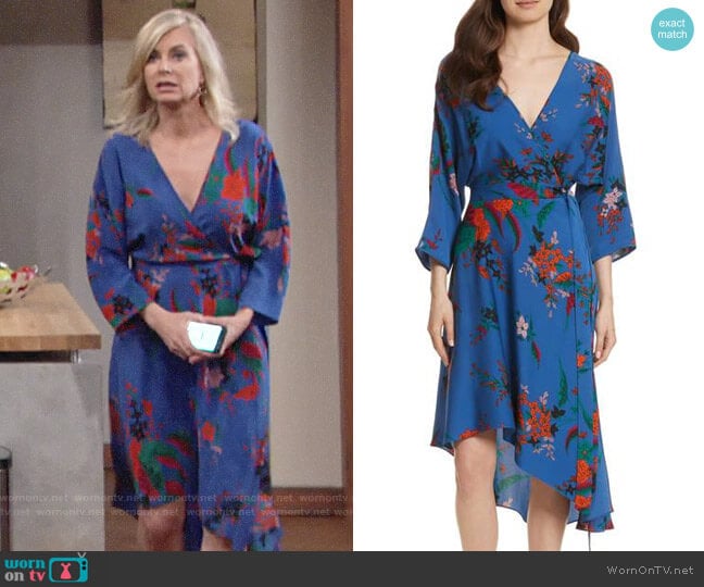 Diane von Furstenberg Silk Asymmetrical Wrap Dress worn by Ashley Abbott (Eileen Davidson) on The Young and the Restless