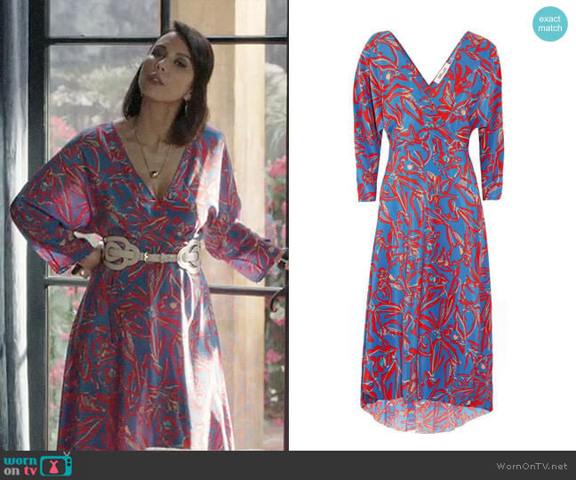 Diane von Furstenberg Asymmetric Printed Midi Wrap Dress worn by Deann Anderson (Lexa Doig) on The Arrangement