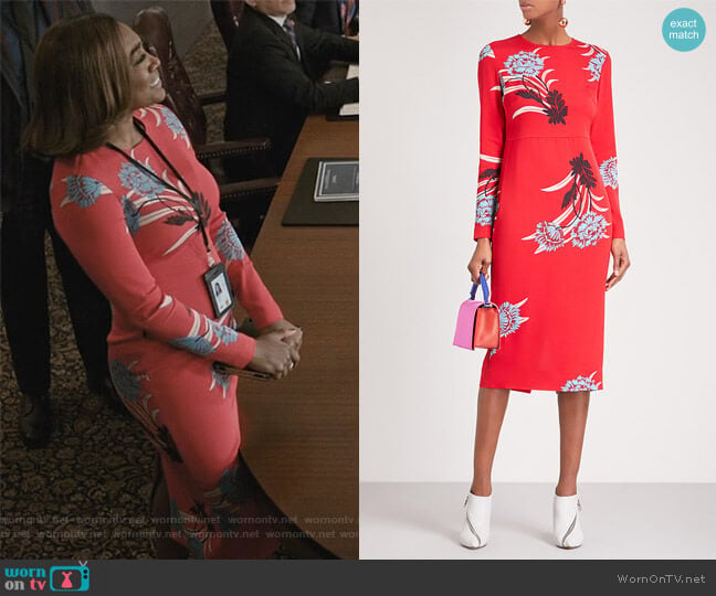 Floral-print crepe midi dress by Diane von Furstenberg worn by Daisy Grant (Patina Miller) on Madam Secretary