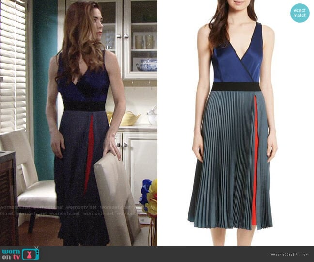 Diane von Furstenberg Pleated Faux Wrap Dress worn by Victoria Newman (Amelia Heinle) on The Young and the Restless