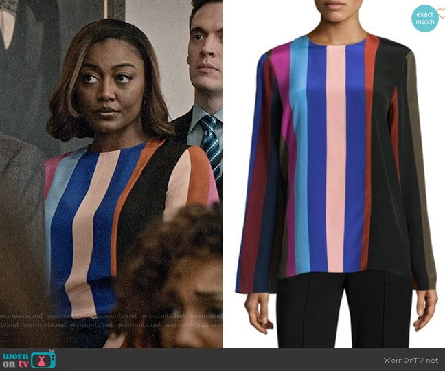 Diane von Furstenberg Striped Silk Blouse worn by Daisy Grant (Patina Miller) on Madam Secretary