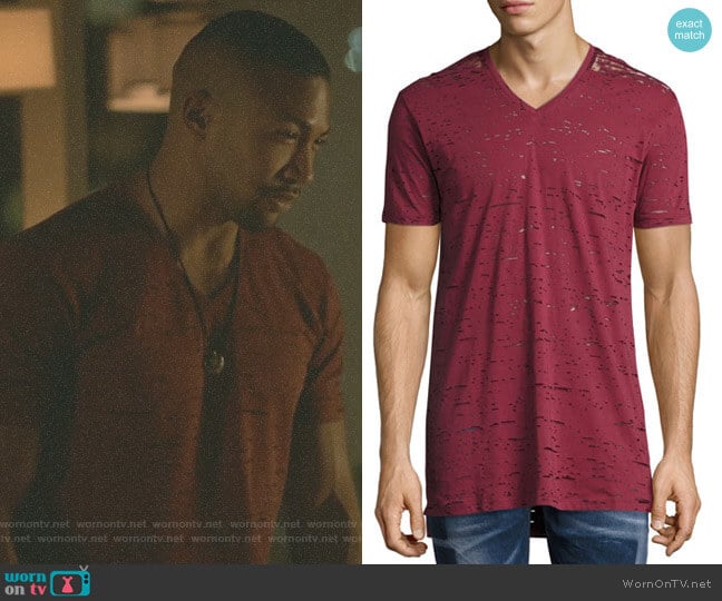 Garment-Wash Burnout V-Neck T-Shirt by Diesel worn by Marcel Gerard (Charles Michael Davis) on The Originals