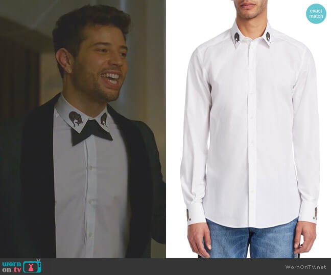 Embroidered Collar Cotton Button-Down Shirt by Dolce & Gabbana worn by Sam Flores (Rafael de la Fuente) on Dynasty