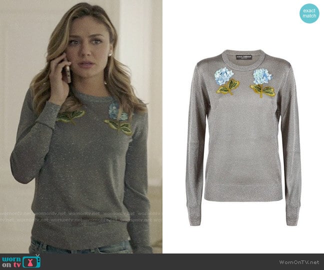 Dolce & Gabbana Hydrangea Applique Sweater worn by Megan Morrison (Christine Evangelista) on The Arrangement