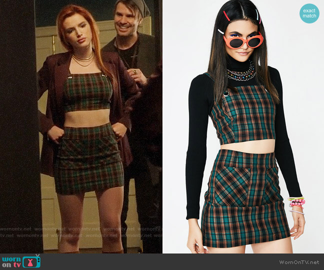 Dolls Kill Forest Conflict of Interest Plaid Top and Skirt worn by Paige Townsen (Bella Thorne) on Famous in Love