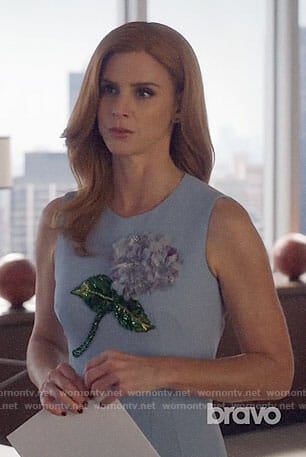 Donna’s blue dress with embellished flower on Suits