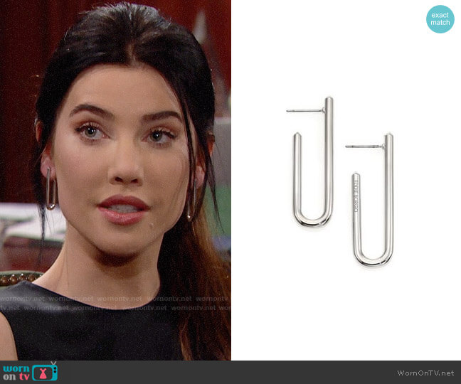 Eddie Borgo Idle Hoop Earrings worn by Steffy Forrester (Jacqueline MacInnes Wood) on The Bold and the Beautiful