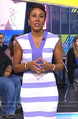 Robin’s purple striped v-neck dress on Good Morning America